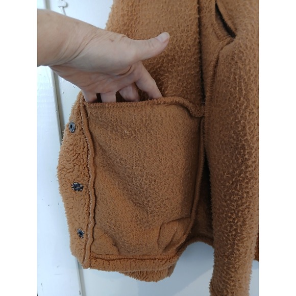 Billabong Sherpa Fleece Jacket Collar Button Front Tan Brown Women M - Picture 3 of 6